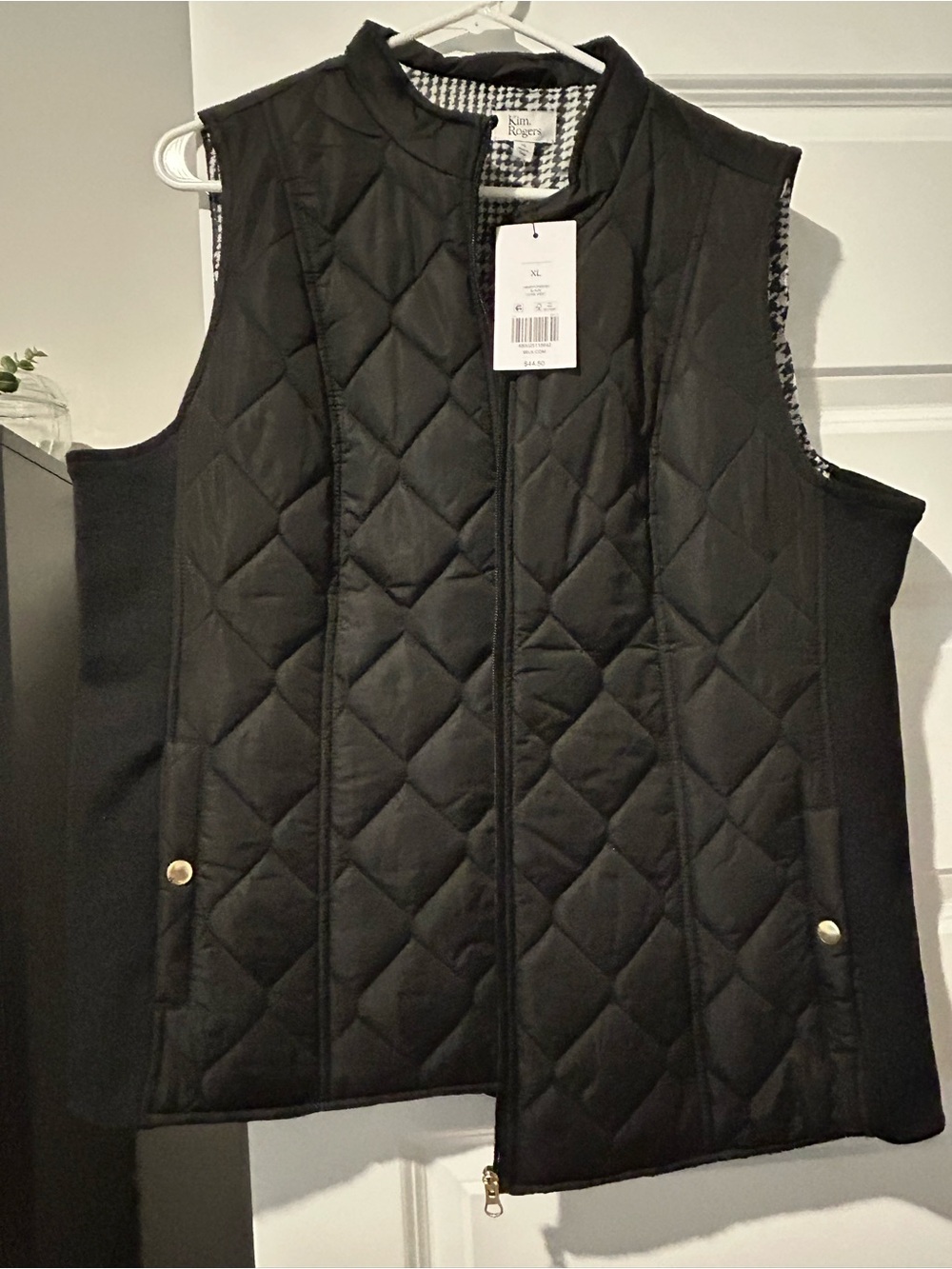 Kim Rogers Black Quilted Vest with Houndstooth Lining